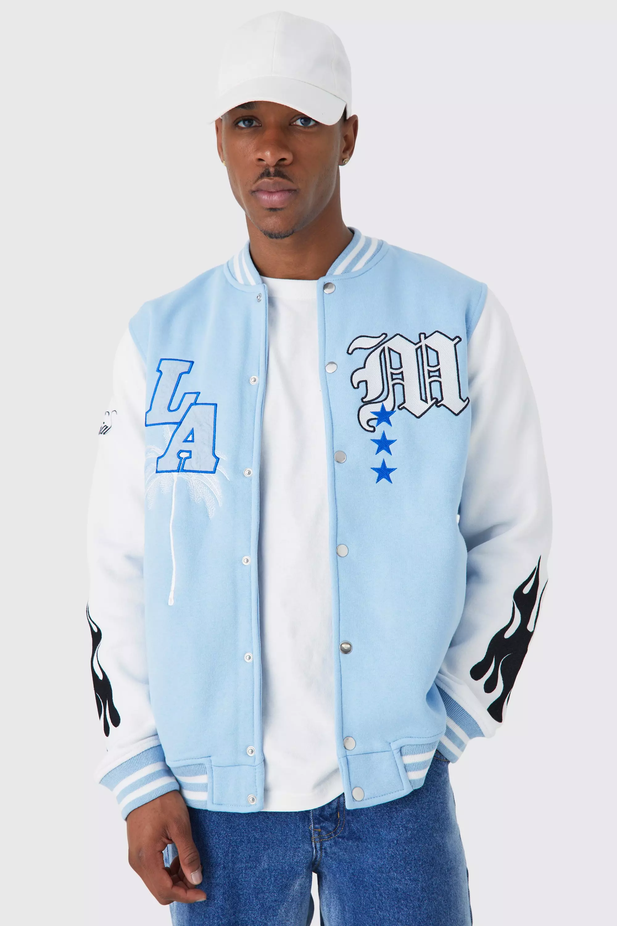 Boohooman baseball jacket sale